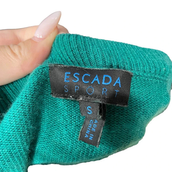 Escada Sport Floral Appliqué Wool Sweater Teal Green Size‎ Small - Picture 9 of 10